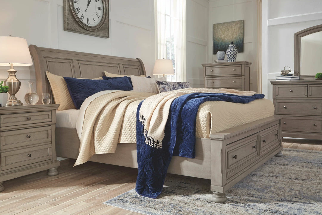 Outlet ❤️ Signature Design By Ashley® Beds Lettner - Light Gray - Sleigh Bed With 2 Storage Drawers ✔️ 5 Signature Design By Ashley® Beds Lettner - Light Gray - Sleigh Bed With 2 Storage Drawers