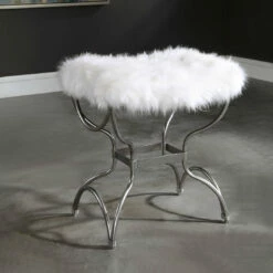 Hot Sale 🎉 Uttermost Channon White Fur Small Bench Benches 🌟 13 Uttermost Channon White Fur Small Bench Benches