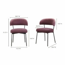 Moe's Home Collection Dolce Dining Chair Purple Velvet-m2 Chairs