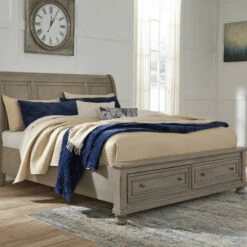 Signature Design By Ashley® Beds Lettner - Light Gray - Sleigh Bed With 2 Storage Drawers