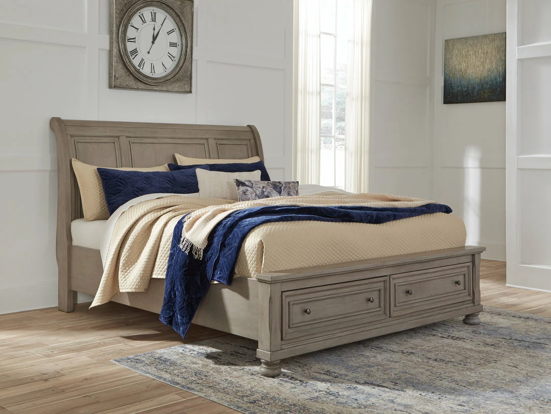 Outlet ❤️ Signature Design By Ashley® Beds Lettner - Light Gray - Sleigh Bed With 2 Storage Drawers ✔️ 3 Signature Design By Ashley® Beds Lettner - Light Gray - Sleigh Bed With 2 Storage Drawers