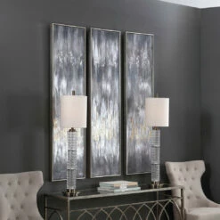 Accessories Uttermost Gray Showers Hand Painted Canvases, Set/3