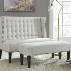 Ashley Furniture Beauland - Ivory - Accent Bench - Nailhead Trim Benches