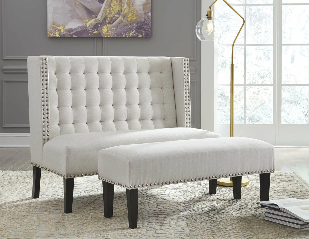 Promo ๐ Ashley Furniture Beauland - Ivory - Accent Bench - Nailhead Trim Benches โญ 4 Ashley Furniture Beauland - Ivory - Accent Bench - Nailhead Trim Benches