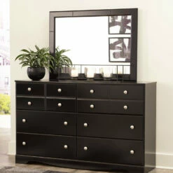 Signature Design By Ashley® Bedroom Sets Mirlotown - Almost Black - Dresser, Mirror, Chest, King Poster Bed, 2 Nightstands