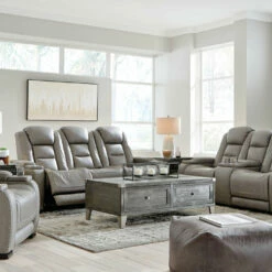 Signature Design By Ashley® Living Room Sets The Man-den - Gray - 3 Pc. - Power Sofa, Loveseat, Recliner
