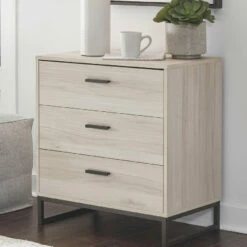 Signature Design By Ashley® Socalle - Natural - 7 Pc. - Dresser, Four Drawer Chest, Three Drawer Chest, Queen Panel Platform Bed Bedroom Sets