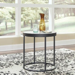 Promo 😀 Signature Design By Ashley® Windron - Black/white - Round End Table Tables 🛒 11 Signature Design By Ashley® Windron - Black/white - Round End Table Tables