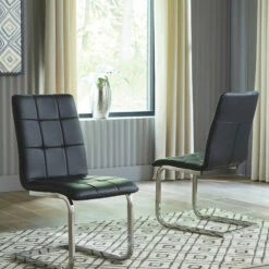 Outlet 🎁 Signature Design By Ashley® Madanere - Chrome Finish/Black - Round Dining Room Table, 4 Side Chairs 💯 9 Signature Design By Ashley® Madanere - Chrome Finish/Black - Round Dining Room Table, 4 Side Chairs