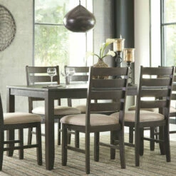 Ashley Furniture Dining Room Sets Rokane - Dark Brown - Dining Room Table Set (7/cn)