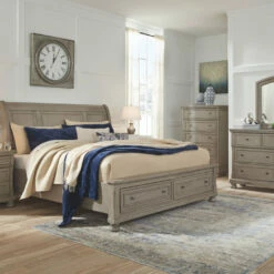 Signature Design By Ashley® Lettner - Light Gray - Dresser, Mirror, Sleigh Bed With 2 Storage Drawers Bedroom Sets