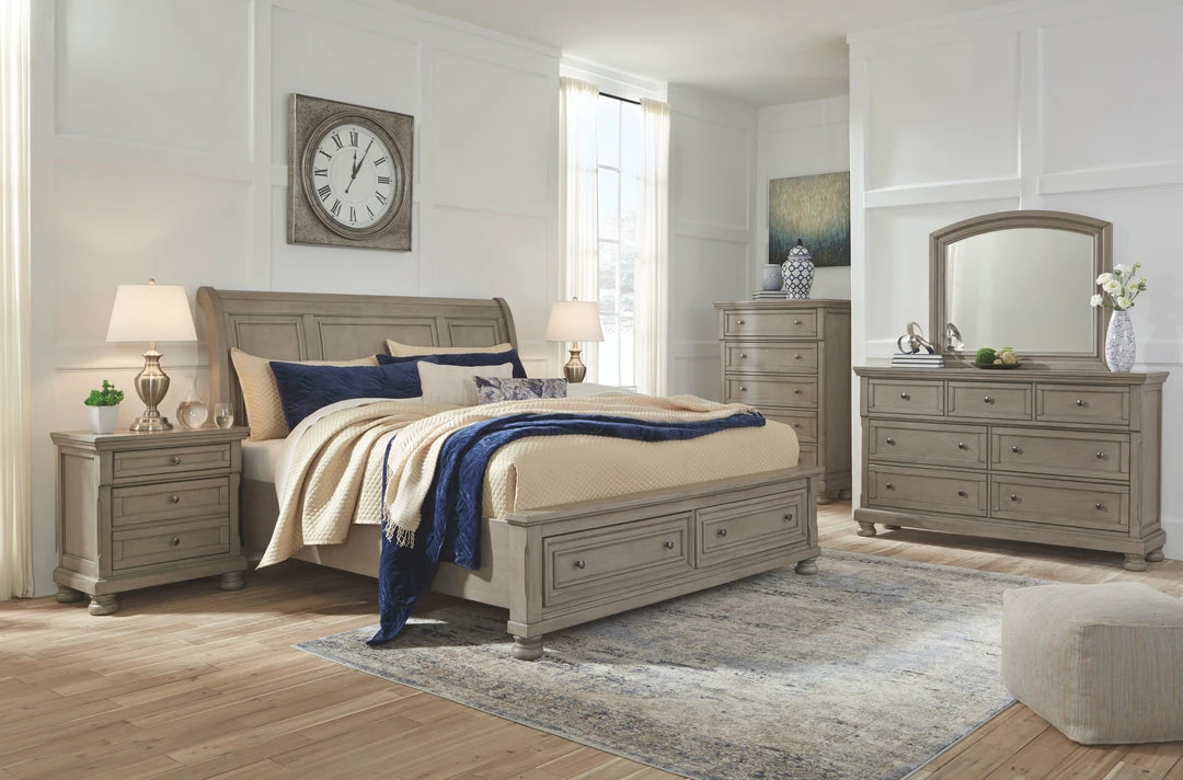 Discount 😍 Signature Design By Ashley® Lettner - Light Gray - 👗 Dresser, Mirror, Sleigh Bed With 2 Storage Drawers Bedroom Sets 🛒 4 Signature Design By Ashley® Lettner - Light Gray - Dresser, Mirror, Sleigh Bed With 2 Storage Drawers Bedroom Sets