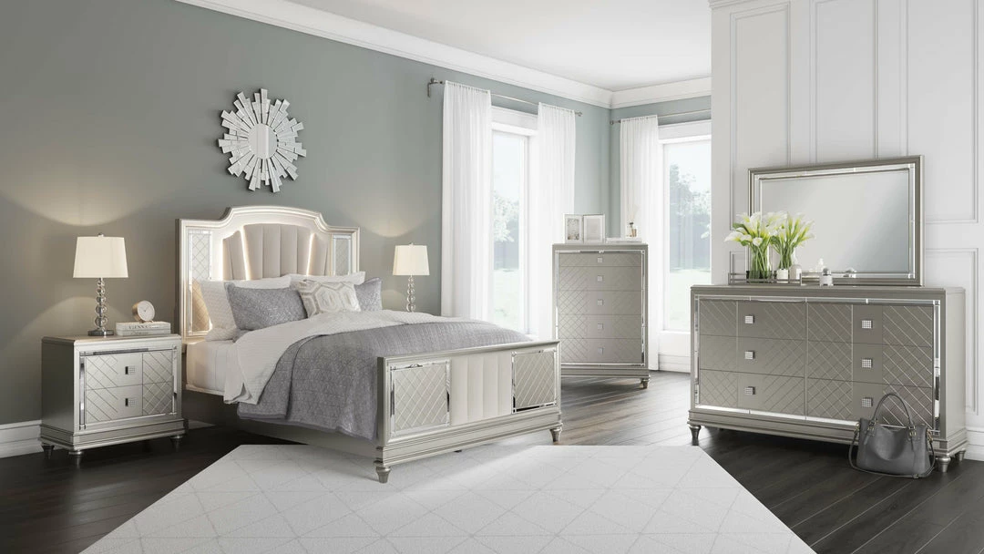 Coupon 🤩 Signature Design By Ashley® Bedroom Sets Chevanna - Platinum - 7 Pc. - 👗 Dresser, Mirror, Queen Upholstered Panel Bed, 2 Nightstand 🔥 3 Signature Design By Ashley® Bedroom Sets Chevanna - Platinum - 7 Pc. - Dresser, Mirror, Queen Upholstered Panel Bed, 2 Nightstand