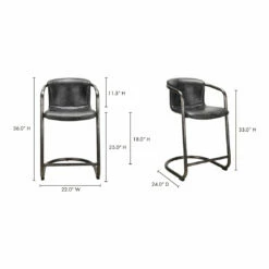 Moe's Home Collection Stools Freeman Counter Stool Onyx Black Leather -m2