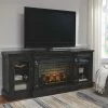 Signature Design By Ashley® Mallacar - Black - 2 Pc. - 75" Tv Stand With Electric Infrared Fireplace Insert Fireplaces