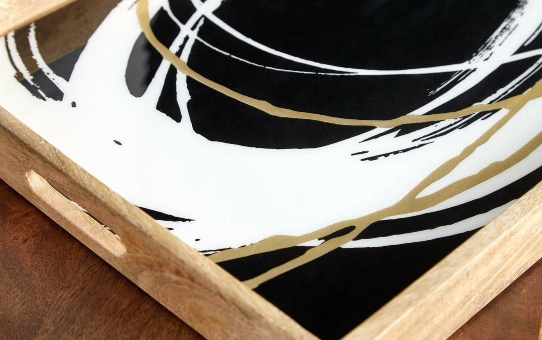 Hot Sale 😀 Ashley Furniture Table Decor Rhyslen - Black/white/gold Finish - Tray ⭐ 4 Ashley Furniture Table Decor Rhyslen - Black/white/gold Finish - Tray