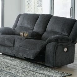 Ashley Furniture Reclining Furniture Draycoll - Slate - Dbl Rec Pwr Loveseat W/console