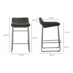 Moe's Home Collection Stools Starlet Counter Stool Onyx Black Leather -m2