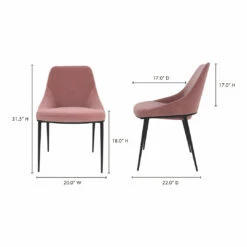 Moe's Home Collection Chairs Sedona Dining Chair Pink Velvet-m2