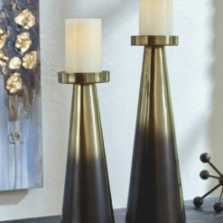 Ashley Furniture Theseus - Gold Finish/brown - Candle Holder Set (2/cn)