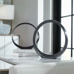 Flash Sale ⌛ Table Decor Uttermost Orbits Black Ring Sculptures, S/2 🤩 13 Table Decor Uttermost Orbits Black Ring Sculptures, S/2