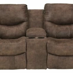 Ashley Furniture Reclining Furniture Alzena - Gunsmoke - Dbl Rec Loveseat W/console
