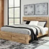 Outlet 🎉 Signature Design By Ashley® Hyanna - Tan - Queen Panel Bed With Footboard Storage ✔️ 2 Signature Design By Ashley® Hyanna - Tan - Queen Panel Bed With Footboard Storage