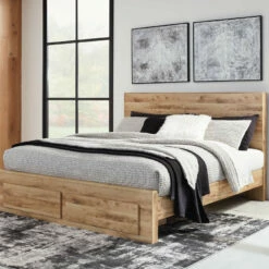 Signature Design By Ashley® Hyanna - Tan - King Panel Bed With Footboard Storage Beds