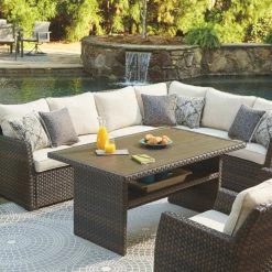 Ashley Furniture Easy - Dark Brown/beige - Sofa Sec/chair W/cush (3/cn) Outdoor Sets