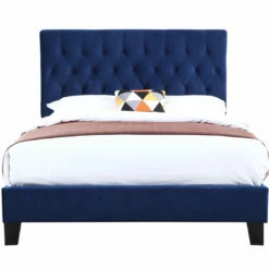Emerald Home Upholstered Queen Bed Navy