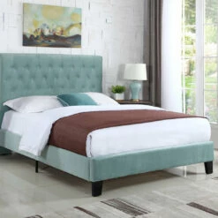 Emerald Home Beds Blue Upholstered Bed, Full