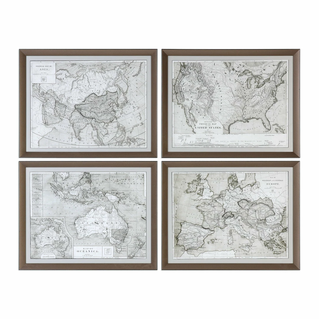 Budget 🔥 Uttermost World Maps Framed Prints S/4 😀 3 Uttermost World Maps Framed Prints S/4