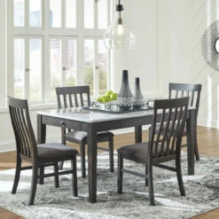 Benchcraft® Luvoni - Best In Class/Dark Charcoal Gray - Rectangular Dining Room Table, 4 Upholstered Side Chairs Dining Room Sets
