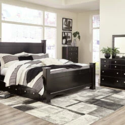Signature Design By Ashley® Mirlotown - Almost Black - Dresser, Mirror, Chest, King Poster Bed With Storage, 2 Nightstands