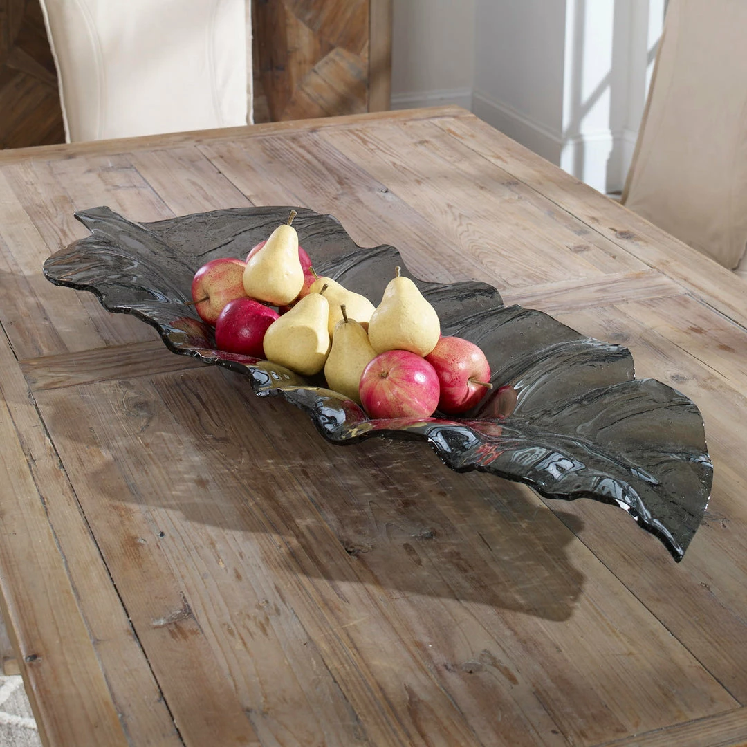 New 🌟 Table Decor Uttermost Smoked Leaf Glass Tray 🧨 5 Table Decor Uttermost Smoked Leaf Glass Tray