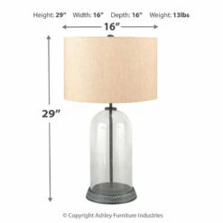 Ashley Furniture Accessories Manelin - Clear/gray - Glass Table Lamp (1/cn)
