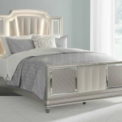 Signature Design By Ashley® Chevanna - Platinum - 5 Pc. - Dresser, Mirror, Queen Upholstered Panel Bed