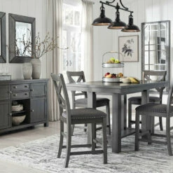 Signature Design By Ashley® Dining Room Sets Myshanna - Dark Gray - 6 Pc. - Counter Extension Table, 4 Barstools, Server