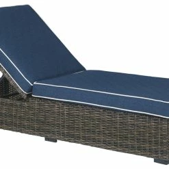 Ashley Furniture Chairs Grasson - Brown/blue - Chaise Lounge With Cushion