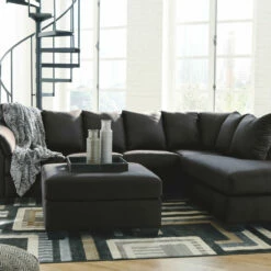 Signature Design By Ashley® Darcy - Black - 3 Pc. - Left Arm Facing Sofa 2 Pc Sectional, Ottoman Living Room Sets