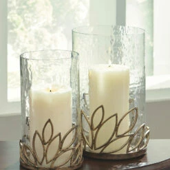 Ashley Furniture Table Decor Pascal - Antique Gold Finish - Candle Holder Set (2/cn)