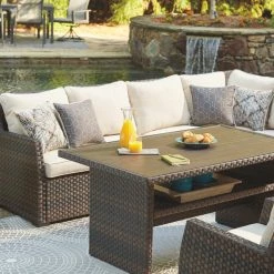 Ashley Furniture Easy - Dark Brown/beige - Sofa Sec/chair W/cush (3/cn) Outdoor Sets