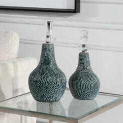 Best Pirce 🧨 Uttermost Almera Dark Teal Bottles, S/2 Table Decor ⭐ 8 Uttermost Almera Dark Teal Bottles, S/2 Table Decor