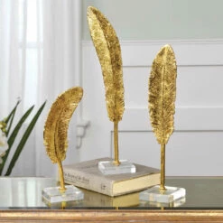 Table Decor Uttermost Feathers Gold Sculpture S/3