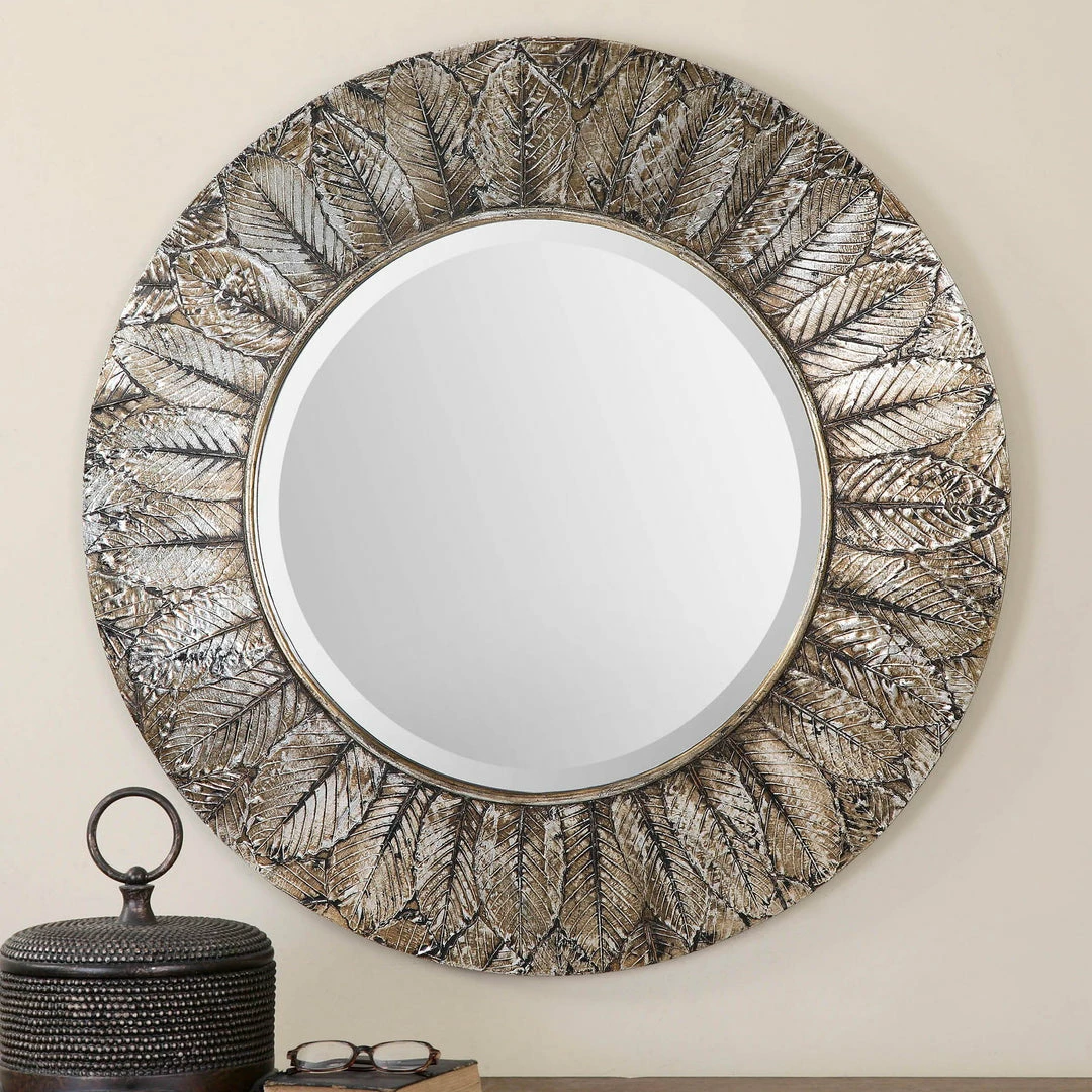 Best deal 💯 Uttermost Foliage Round Silver Leaf Mirror Accessories 🥰 4 Uttermost Foliage Round Silver Leaf Mirror Accessories
