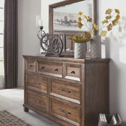 Millennium® By Ashley Royard - Warm Ultimate Best In Class Dresser, Mirror, Panel Bed With 2 Storage Drawers Bedroom Sets
