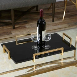 Discount 🔥 Table Decor Uttermost Ettore Black Glass Tray 😀 5 Table Decor Uttermost Ettore Black Glass Tray