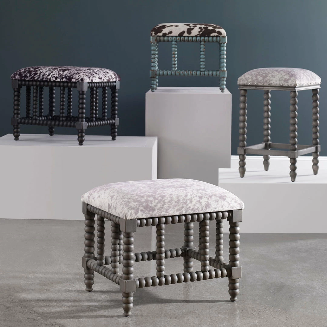 New ⭐ Uttermost Estes Faux Cow Hide Small Bench ❤️ 4 Uttermost Estes Faux Cow Hide Small Bench