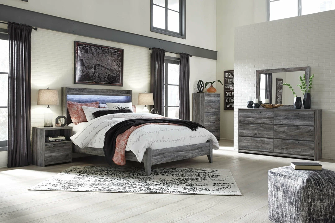 Brand new 😍 Signature Design By Ashley® Baystorm - Gray - 4 Pc. - 👗 Dresser, Mirror, King Panel Bed 👍 3 Signature Design By Ashley® Baystorm - Gray - 4 Pc. - Dresser, Mirror, King Panel Bed