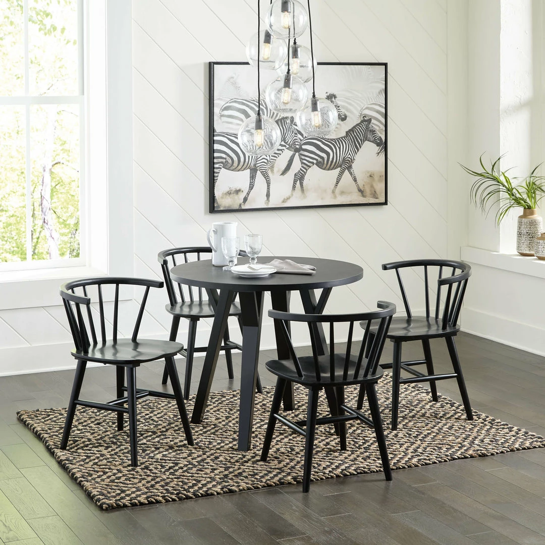 Best deal ⭐ Signature Design By Ashley® Otaska - Black - 5 Pc. - Round Dining Room Table, 4 Side Chairs 🎁 3 Signature Design By Ashley® Otaska - Black - 5 Pc. - Round Dining Room Table, 4 Side Chairs